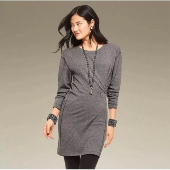 Cabi 3650 Put On Dress XS Gray Sweatshirt Gathered Waist Stretch Pullover 85 - Picture 3 of 11
